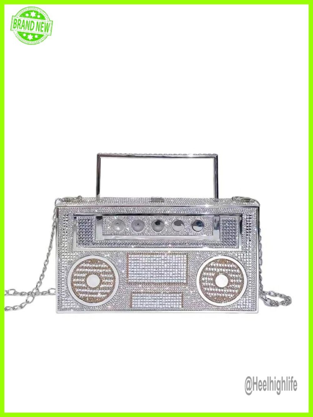 Rhinestone Metal Clutch with Detachable Chain Crossbody Evening Bag